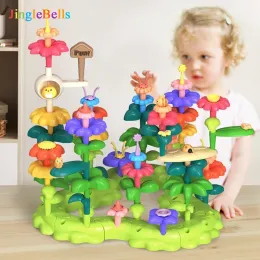 Blokuje Girl Flower Garden Build Zestaw Build Big rozmiar Stacking Bricks Montaż DIY Floral Dekoracja Edukacyjne zabawki dla dzieci