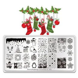 Konst BeautyBigbang Christmas Nail Art Printing Stamping Mallar Rostfritt stål Snöflinga Tryckplattor Xmas Geometric Stamp Stencil