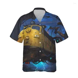 Men's Casual Shirts Old Steam Train Pattern 3D Printed Hombre Fashion Shirt Beach Oversized Clothes Short Sleeve Lapel Traje Single Breasted