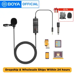 Microphones BOYA BYM1 Condenser Lavalier Lapel Clipon Microphone 3.5mm TRRS 6M Mic For PC iphone DSLR Camera YouTube Recording Streaming