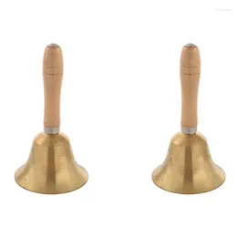 Figurine decorative 2x ottone solido in legno manico in legno Cena di legno Shop in legno El Hand Bell Gold