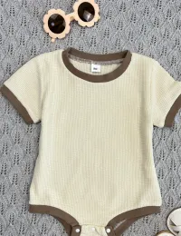 Endelar 02 år baby flickor solid lapptäcke romper kausal kort ärm jumpsuits sommar spädbarn barn kläder