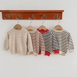 Swetry jesienne zima sweter dla dzieci malucha dziewczynka dla chłopców dzianinowe topy pulowerowe paski z długim rękawem nowonarodzone dziecko chłopców sweter