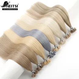 Uzantılar Neitsi Çift Çizilmiş Düz Remy% 100 İnsan Füzyon Saç Tırnak U Tip Önde Bağlanmış Keratin Kapsülleri Saç Uzantıları 28 "1.0g/S