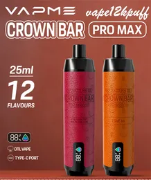 Authentic VAPME CROWNBAR 18kPuffs Disposable DTL VAPE Puff18k Rechargeable 25ml E Cigarette 18000Puff Mesh Coil with Liquid Battery Display Charging Rod Kit 0% 2% 3% 5%