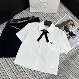 Women's Blouses & Shirts Designer Early Spring New Western Style Polo Collar Contrast Bow Shirt Classic Single Pocket Inverted Triangle 58QF