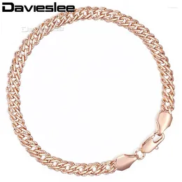 Pulseira de link Bracelete Davieslee para mulheres luminosa cor de ouro rosa Cadeia venitiana 5mm 18-23cm Drop DGB428