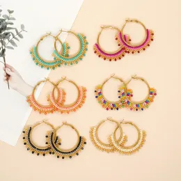 Earrings YASTYT Flower Wreath Earrings Multicolor FGB Beads Crystal Beads Handmade Boho Trendy Hoop Earrings for Women and Girls