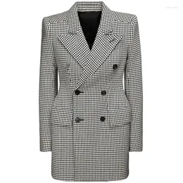 Wool Wool High Quanlity Est Vogue Biice Designer Coates Slim Futting Double Breasted Blend Houndstooth Tweed Coat