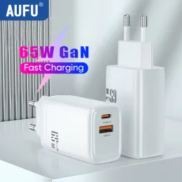 Chargers AUFU GAN 65W USB C CARRA RÁPIDO QUE CARGA QC4.0 QC PD3.0 PD USBC Tipo C Fast USB carregador para iPhone Samsung Xiaomi MacBook laptop