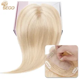 Toppers SEGO 10x12CM Hair Toppers for Women No Bangs 130% Density Silk Base Real Human Hair Clip in Top Wiglet Hair Pieces for Women