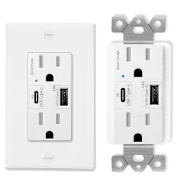 Adaptors Power Socket with Type C Usb Quick Charger 15a Type A Tamper Resistant Outlet Qc3.0 Compatible with Apple Samsung Xiaomi Devices