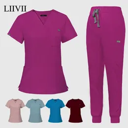 Multicolor Scrubs Uniform Short Sleeve Topspants ammande enhetliga kvinnor Pet Shop Doctor Scrub Surgery Workwear Scrub Set 240420