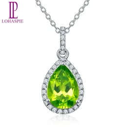 Pingents LP Pingente Ewelry Sólido 14K White Gold Natural Gemstone Peridot Drop Pinging para August Birthday Gift Fashion W/ Silver Chain