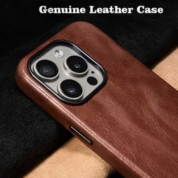 Casos de telefone celular Caso de couro genuíno para iPhone 15 Pro Max Vintage Real Skin Luxury Teleping Back para iPhone 15 Pro Business Men D240424