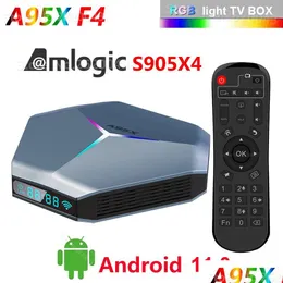 안드로이드 TV 박스 A95X F4 11 AMLOGIC S905X4 쿼드 코어 4G 32G 2.4G 5G WIFI BLUETOOTH 8K RGB LIGHT SMART TVBOX DROP DERPLAVING ELECTRONICS SA OTE2Q