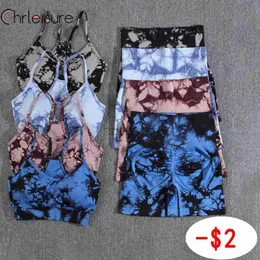 A5ZE Active Sets Chrleisure Yoga Shorts Set Tie Dye Women Seamless Summer Bra Set High Waist Witness New Sportswear Printing Yogaショートパンツセット240424