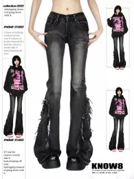 سراويل جينز قوطية فضفاضة سوداء جينز هاراجوكو Y2K الجمالية سراويل الدنيم بانك جان سراون