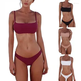 Frauen Badebekleidung McLaosi 2024 Split Badeanzug hoher Taille -Dreieck Bikini rot für Frauen