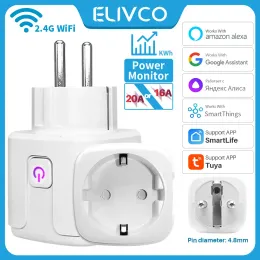 Plugs tuay smart soquete eu16a/20a wifi smart plugue com monitoramento de energia Smart Life App Controle remoto Suporte