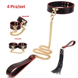 4PCSSet Exotic Sex Products for Adults Games Leather Bondage BDSM Kits Toys Whip Collar Women Accessories 240412