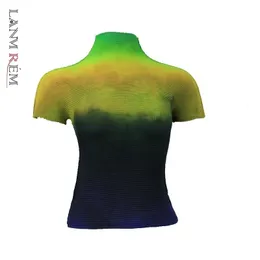 LANMREM 2024 FAMALEのための夏の夏のオールマッチTシャツ高品質の薄いスタイル弾性生地ショートスリーブトップ