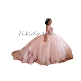 Роскошные розовые платья Quinceanera Quinceanera Charro возлюбленная, блестящая vestido de 15 XV anos Quinceanera 2024 Аппликации шестнадцать лет рождения платье вечеринки по случаю дня рождения сладкое 16 маскарад