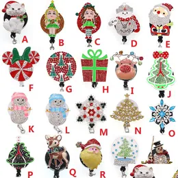 Anelli chiave Cartoon Christmas Rhinestone Rimary Rimary ID Porta per Nome Accessori Badge Bobina con Clip Clip Alligatore Dhing Dhpy7