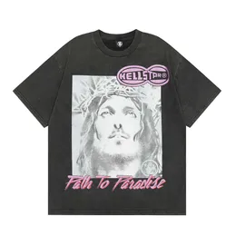 Camisetas masculinas Hellstar 2024 Nova camiseta americana de moda American Fashion Brand Loose T-shirt de mangas curtas unissex