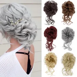 Chignon AZQUEEN Synthetic Hair Bun Chignon Natural Grey Messy Curly Hair Band Elastic Scrunchy False Hair Pieces For Women Hairpins