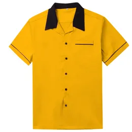 Camisas casuais masculinas camisa de boliche de manga curta clássica camisa retrô st117y amarelo algodão vermelho de meados do século Cirtas de estilo de estilo inspirado