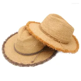 Boinas 202401-Gaoda-Maobian Summer Raffia Grass Brim Lady Fedoras Cap Women Women Panamal Jazz Hat