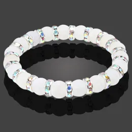 Strands shshd Natural Stone Bracelet White Pink Blue Rhinestone Charm Crystal Beaded Bracelets&Bangles for Women Fashion Elastic Jewelry