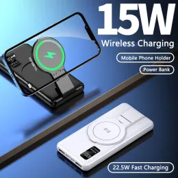 Bank Power Bank 10000MAH Fast Magnetic Qi Беспроводное зарядное устройство Magsafe PowerBank для iPhone 14 Samsung S22 Poverbank держатель мобильного телефона