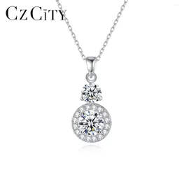Pendants CZCITY D Color Moissanite Diamond 2PC 5mm And 6.5mm 1.5CT Gemstone Pendant 925 Sterling Silver Chain Necklace Women Jewelry