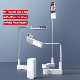 Attacca supporto selfie supporto per cellulare portatile retrattile wireless bluetooth bluetooth trasmission video stand video selfie a led lucciamo lampada