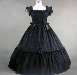 Abiti da ballo di corsetto gotico vinsoriano abiti da ballo quadrato nero lunghezza filatura a livello di pizzo a livello vintage abiti personalizzati Halloween 6147079