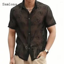 Mäns avslappnade skjortor 2024 män kort ärm strandskjorta Amerika och Europa mode guaze blommor masculina camisa topp blusas hommes ropa