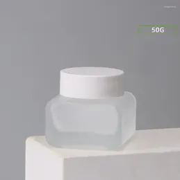 Бутылки для хранения 50 г матовая стеклянная банка горшок с олова днем кремовый кремовый сыворот