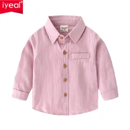 Hemden Iyeal 2023 Kinder neue Langarm -Kinderhemd Solid Color Boys reines Baumwollhemd