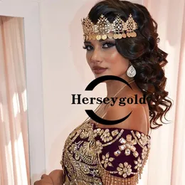 الفاخرة الذهب المطلية سلسلة الشعر المعدنية شرابة الشعر نابليون عملة كوين Quinceanera التاج العرق الإرشاد الإرشاد الزفاف المسلمون هدية 240410