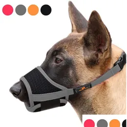 Dog Collars Leashes 4 Colors Nylon Soft Muzzle Anti-Biting Barking Secure Mesh Breathable Pets Mouth Er For Small Medium Large Dogs L Otqn8