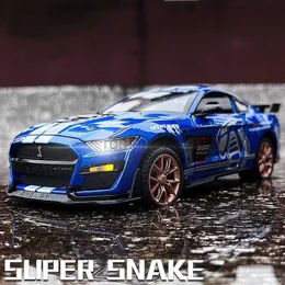 Elektrik/RC Araba 1 24 Ford Mustang Shelby GT500 Alaşım Spor Araba Model Diecasts Metal Oyuncak Araba Modeli Ses Işık Koleksiyonu Çocuk Hediyeleri A414 240424