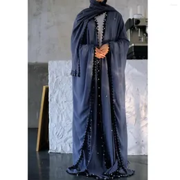 Ethnische Kleidung Perlen Schnürkleider für Frauen öffnen Abaya Dubai Türkei Kaftan Muslim Strickjacke Abayas Caftan Islam Kleidung