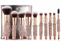 Makeup szczotki 10pcs drewniany uchwyt Diamond Inkrustowany zestaw pędzla kosmetyczny