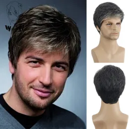 Perucas caprichosas w homens de cabelo curto perucas sintéticas para uso diário WIG ombre masculino resistente ao calor do cabelo respirável respirável