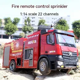 Electric/RC Car 1 14 Huina fjärrstyrd lastbil 22-kanals simulering Sprinkler Fire Truck RC Electric Vehicle Childrens Fire Toy Car Gift 240424