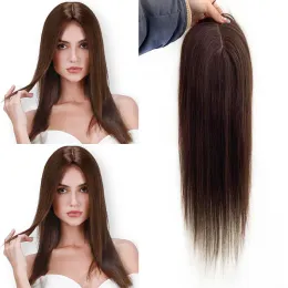 Topper Braun 6x6inch Seidenbasis Toper für Wome European Straight Virgin Human Hair Toppers Atmungsaktives Haar Stück 5x5 "für Haarausfall