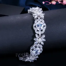 Strängar ThreeGraces Sparkling Cubic Zirconia Silver Color Luxurious Big Wedding Bridal Armband For Women Fashion Party Jewelry BR281