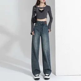 Calças de jeans largas de perna larga para mulheres na primavera 2023 Novo calça de altura de altas pernas retas de pernas lisas para mulheres